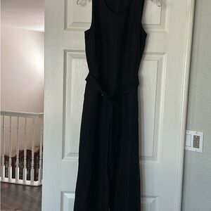 LOFT Black Sleeveless Wide-Leg Jumpsuit with Waist Tie